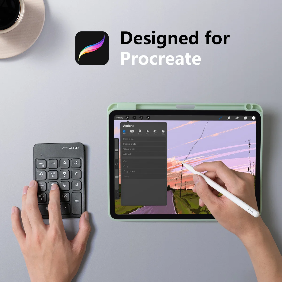 Yesword Teclado sem Fio para Procreate Bluetooth Desenho para Ipad Gráficos Tablets Pintura 6.5*5.5 Recarregável pk Aoiktye 2 - Imagem 2