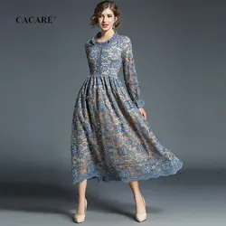 CACARE винтажное кружевное женское длинное платье, осенняя элегантная женская одежда, макси платья F0469 с длинным рукавом, большой подол, пояс