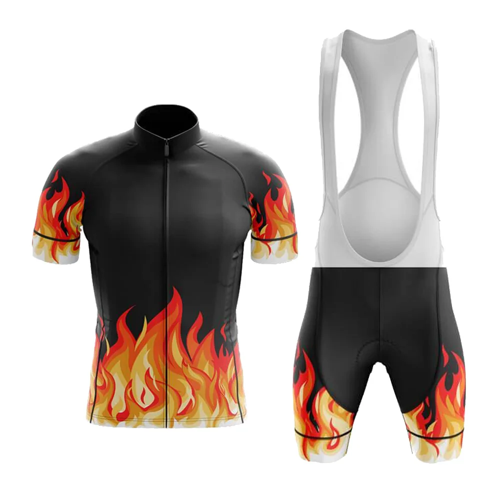 

New 2022 Fire Series Maillot Ciclismo Hombre Men Jersey Short Sleeve And Bib Shorts Gel Breathable Pad Summer Cycling Jersey Set