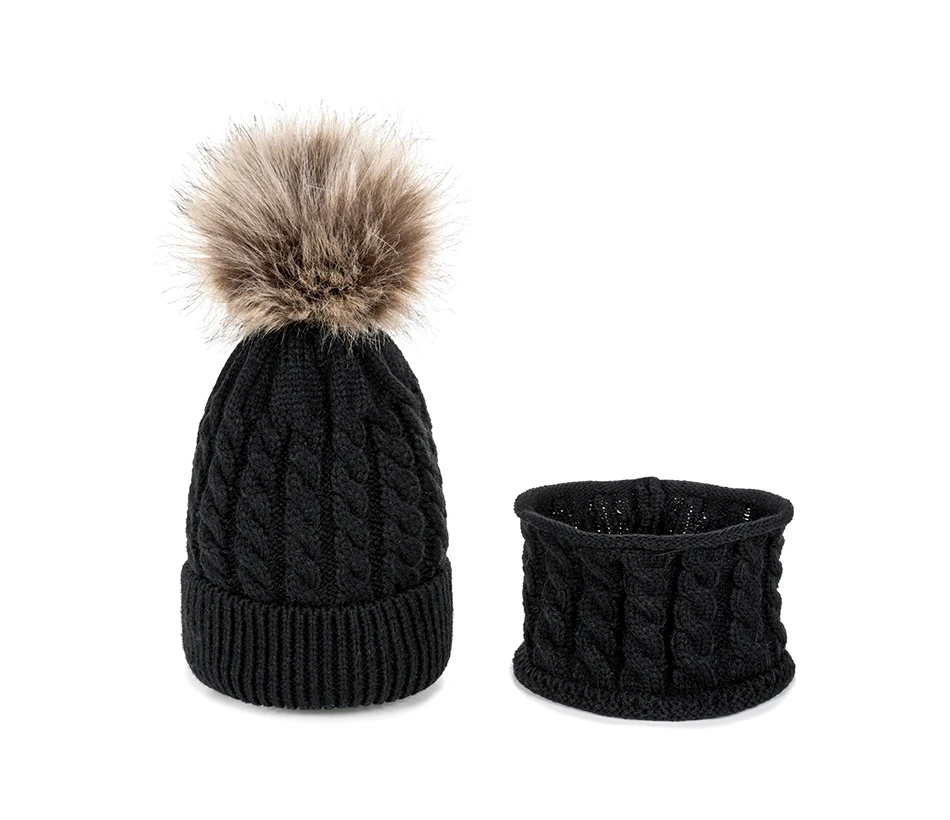 REAKIDS/2 шт./компл., подходящая теплая шапка с помпоном, универсальная зимняя шапка для мальчиков и девочек, детская шапка для новорожденных+ шарф, костюм для вязания