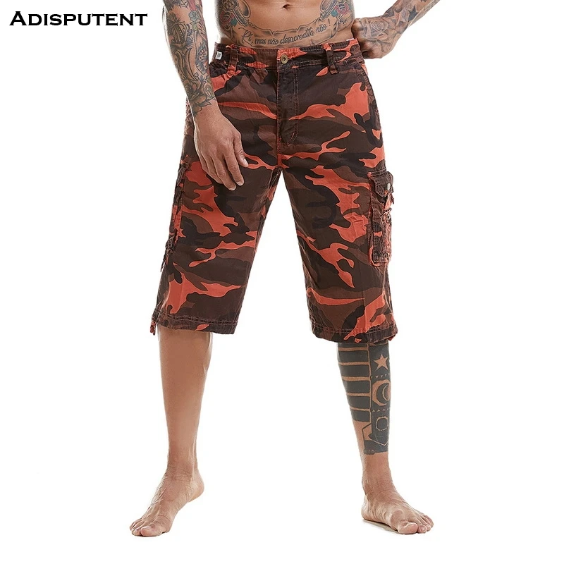 Adisputent летние мужские карго шорты Homme хлопок свободный крой мульти-карман камуфляж печати просторная верхняя одежда хип хоп шорты милитари