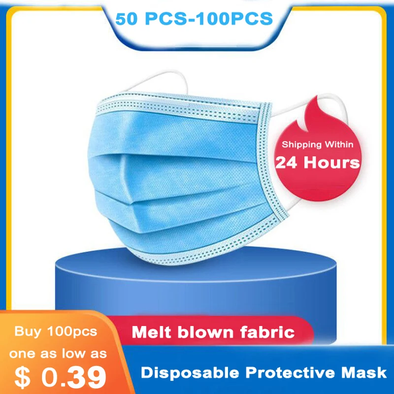 

Fast Delivery Hot Sale 3-layer Mask 50pcs Face Mouth Masks Non Woven Disposable Anti-Dust Meltblown Cloth Masks Earloops Masks