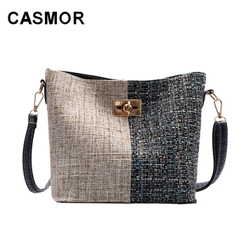 

CASMOR PU Bucket Bag Autumn and Winter Fashion Contrast Color Shoulder Bags High Capacity Casual Wild Messenger Bag for 2019