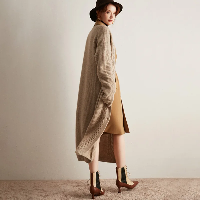 women's beige cardigan cashmere sweaters long sleeve plus size loose Female knitwear high quality 2