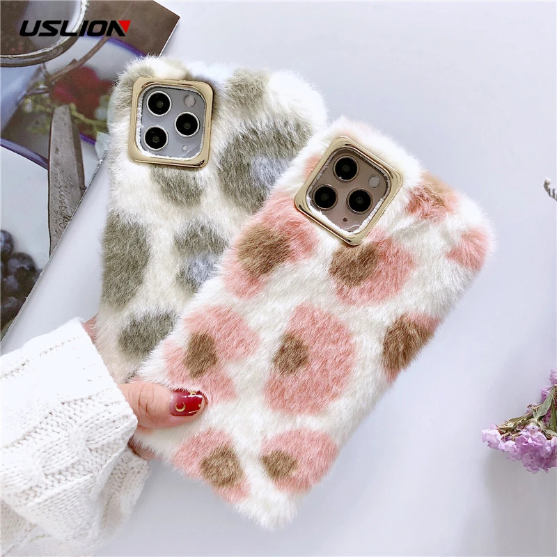 

USLION Water Velvet Phone Cover For iPhone 11 X XR XS Max Soft PU Back Case For iPhone 6 6S 8 7 7Plus Winter Warm Fluffy Cover
