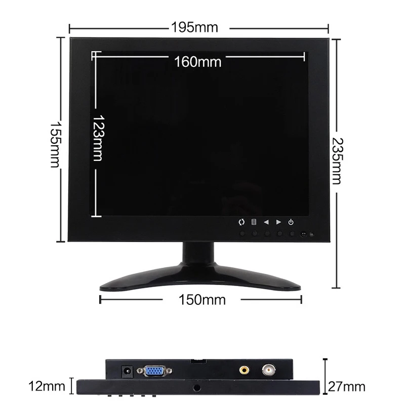 Yalxg 8 inch TFT LED 1024*768 Monitor Tester with BNC//VGA/AV Input For PC/CCTV Security Camera/Industrial Display