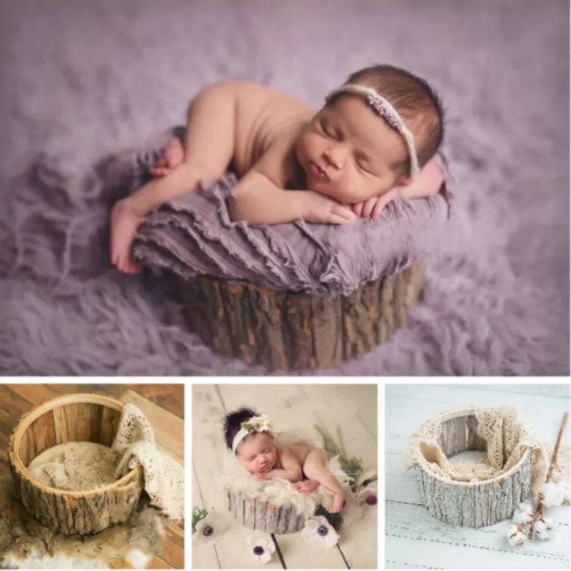 Newborn Photography Props Baby Photo Posing Container Natural Bark Infantil Photo Shoot Accessories Forest Theme For Studio
