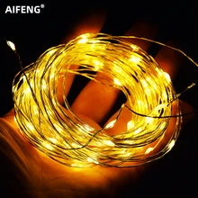 AIFENG Сказочный светильник, 2 м, 3 м, 5 м, 10 м, серебристый медный провод, светильник на батарейках, Рождественский, Свадебный, праздничный декор, светодиодный Сказочный светильник