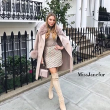 Осенне-зимнее пальто из чистой шерсти Повседневный Кардиган с воротником из лисьего меха ручная работа кашемировая Двусторонняя куртка элегантный дизайн