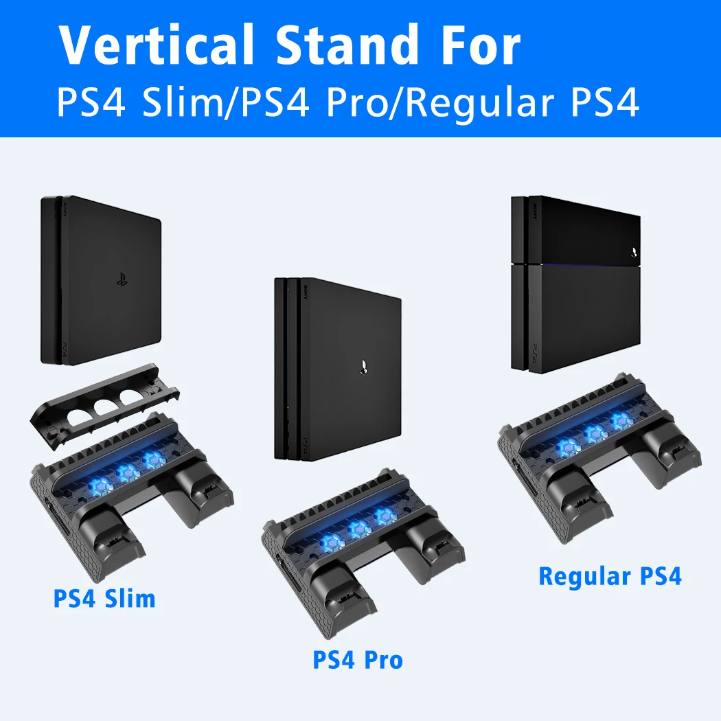 OIVO PS4/PS4 Slim/PS4 Pro Вертикальная охлаждающая подставка двойная станция-контроллер зарядные устройства игровые хранилища светодиодный вентилятор для SONY Playstation 4