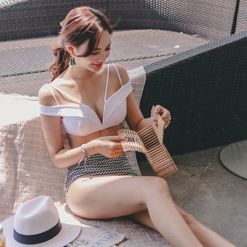

2018 Korean Style New Style Swimwear Split Type Triangular High-waisted Bikini Elegant Sexy V-neck Bathing Suit Women's Bikini