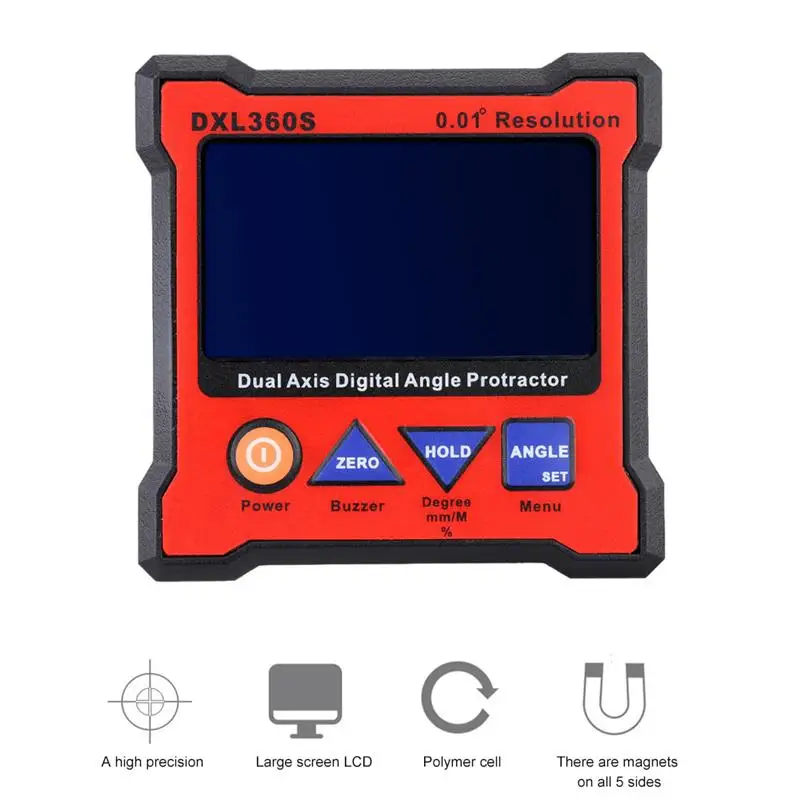 de nível duplo eixo digital ângulo transferidor com 5 lado base magnética