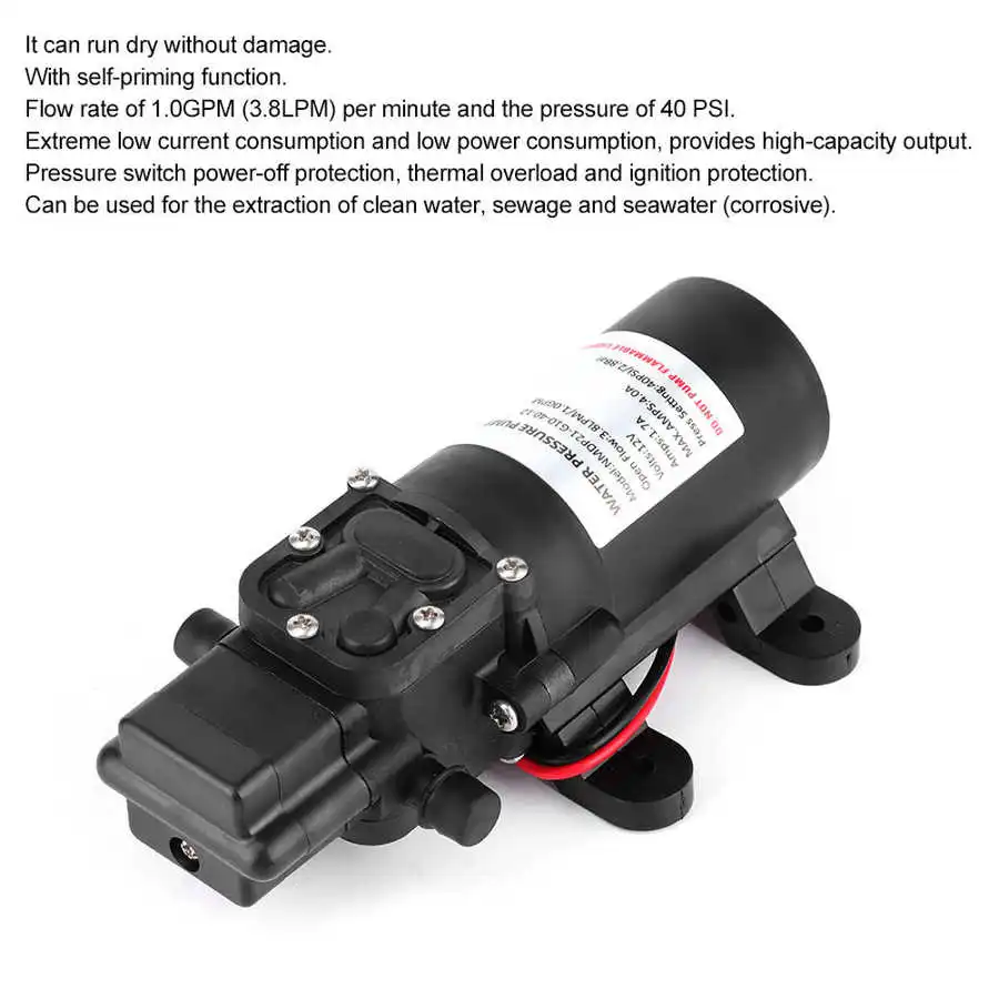 Мембранный насос высокого давления 12 В постоянного тока 1 gpm 40psi самовсасывающий с