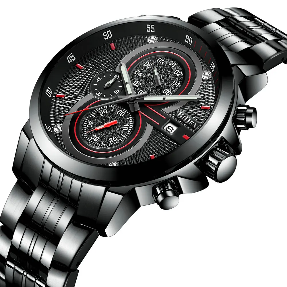 

BIDEN Sport Dress Watches Calendar Analog Clock Waterproof Luxury Brand Quartz Watch Men Stainless Steel Strap relogio masculino