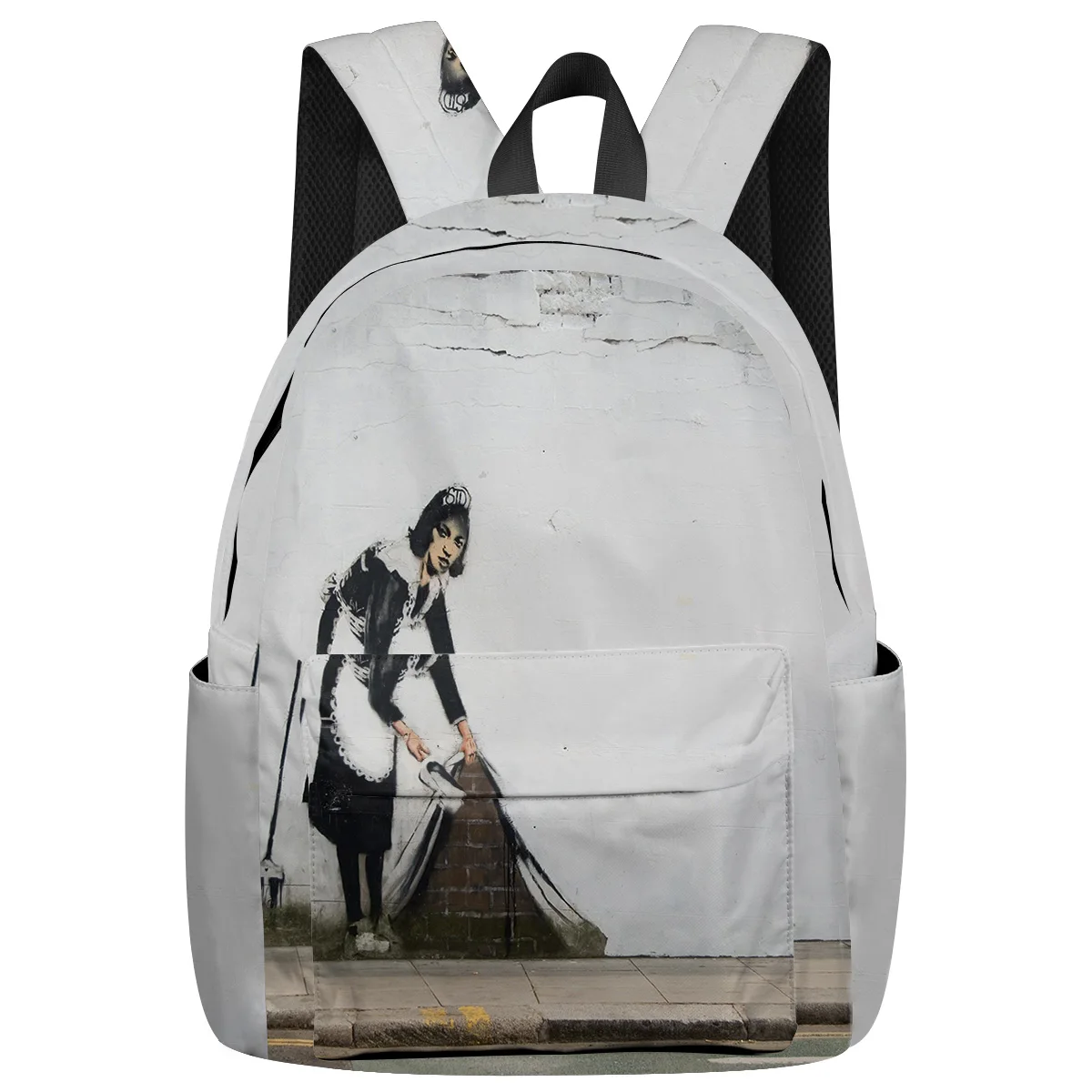 

WHEREISART Art Design Doodle Garbage Woman White Stork Backpacks Scratch Resistant Fashion Backpacks Outdoor Backpack College