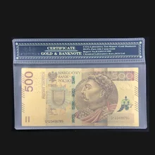 Высокое качество для цвета Poland Banknote 500 PLN чистое золото банкнота в 24k золото с КоА рамкой для Прямая