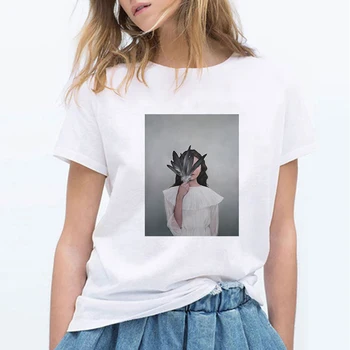

Lus Los 2019 New Harajuku Aesthetics Short Sleeve Tshirt Sexy Flowers Feather Print TopsTees Fashion Casual T Shirt