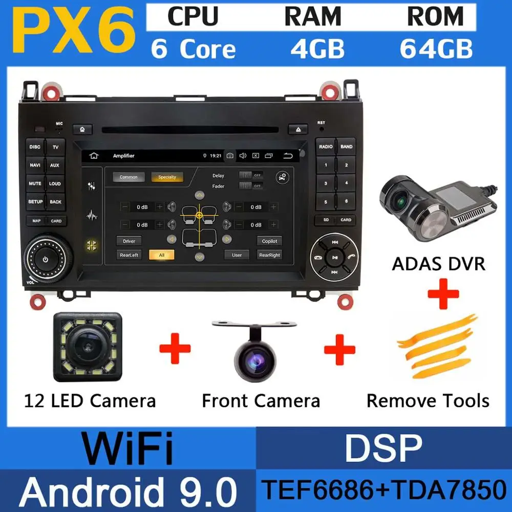 PX6-ADAS PX6 Восьмиядерный Android 9,0 4+ 64G usb× 5 Автомобильный мультимедийный плеер для Mercedes Benz A-Class W169 B-Class W245 DSP CarPlay Android Auto - Цвет: PX6-ADAS