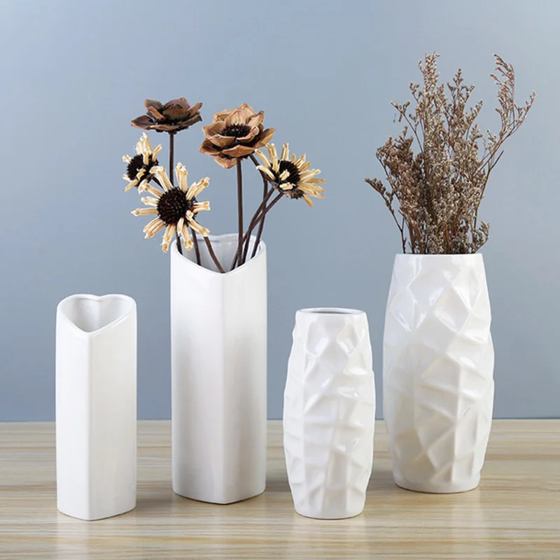 

Modern Living Room Bedroom Decorations White Ceramic Vases Home Tabletop Simulation Flower Vases Fashion Wedding Decor Gifts