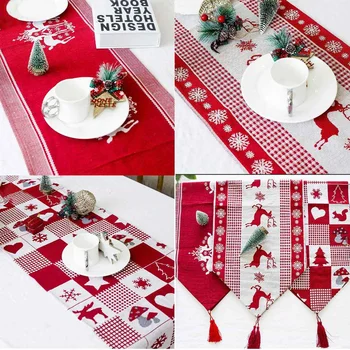 

Christmas Decoration Linen Printed Table Flag Table Runner Printed Tassel Tablecloth Placemat Hotel Home Festival Decoration