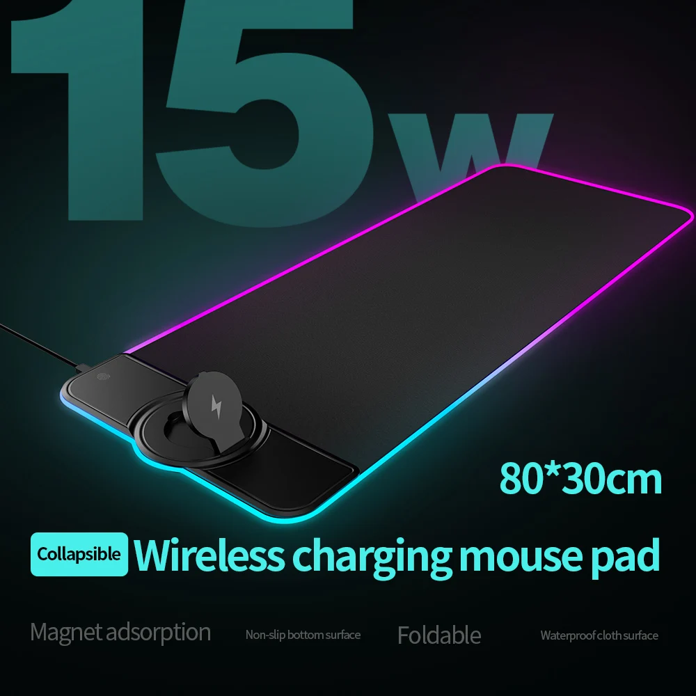 Almofada do Rato com Carregador sem Fio 15w Carregamento sem Fio do Telefone Móvel Carregador Rgb Luminosa Mousepad Led Luz Mouse Pad Rgb - Imagem 3
