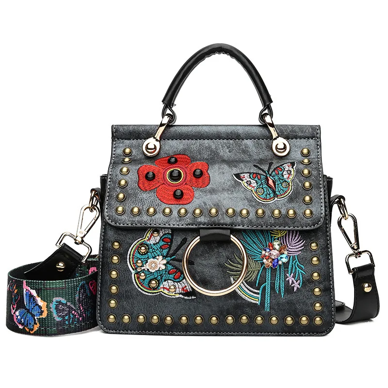 

2019 Korean rivet embroidery small square bag Joker portable shoulder bag