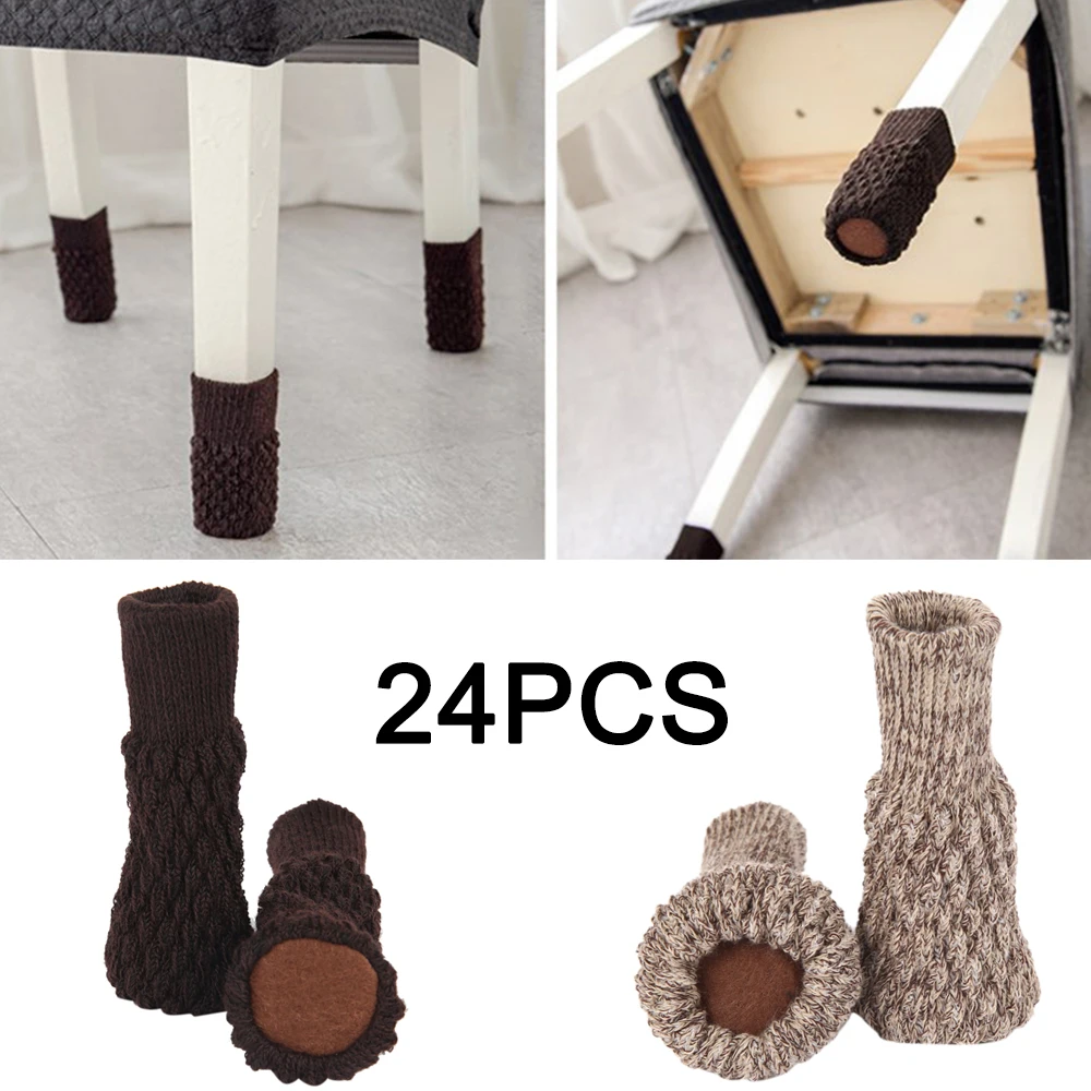 

24PCS Knitted Chair Foot Cover Non-slip Table Legs Chair Legs Furniture Foot Socks Floor Protection Pads Moving Noise Reduction