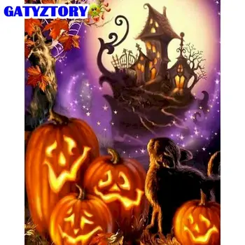 

GATYZTORY Halloween Painting By Numbers Kits For Kids Unique Gift Black Cat Pumpkin Lantern Paints Number Framed On Canvas Art