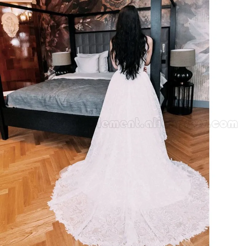 Один элемент романтического свадебное платье casamento без рукавов Vestido De Noiva Hi низкая свадебное платье es на заказ