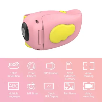 

Digital Kids Camcorder Children Video Camera 15M Pixel Auto-Focusing Self-Timer Video-Recording Built-in Filters Sticker