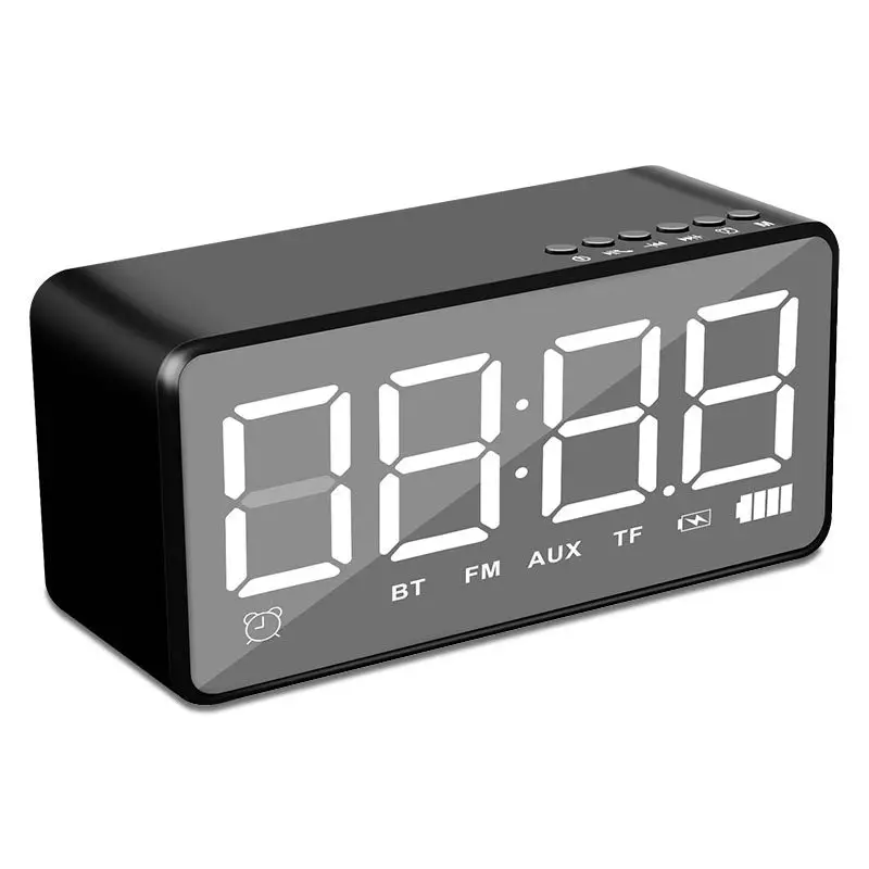 black Многофункциональный Будильник с Bluetooth динамиком Funtion TF FM AUX Настольный зеркальный будильник светодиодный цифровые электронные часы Новинка - Цвет: black
