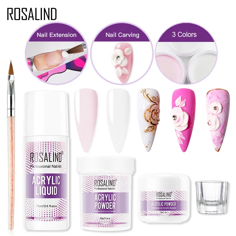 ROSALIND набор акриловых пудр для наращивания ногтей прозрачный - Цена: 