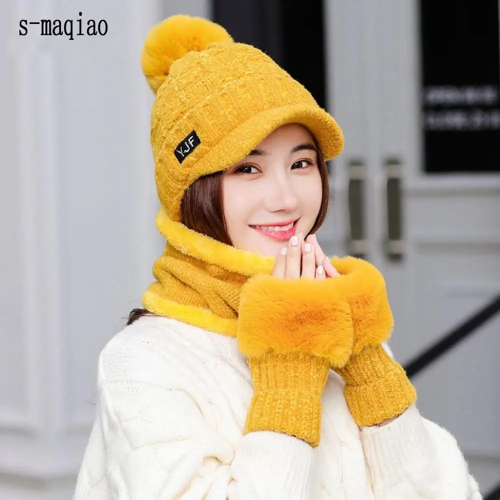 Зимняя шапка Skullies Beanies шапки для женщин синель шерсть шарф перчатки головные уборы, Балаклава маска Knitted шапка вязаная
