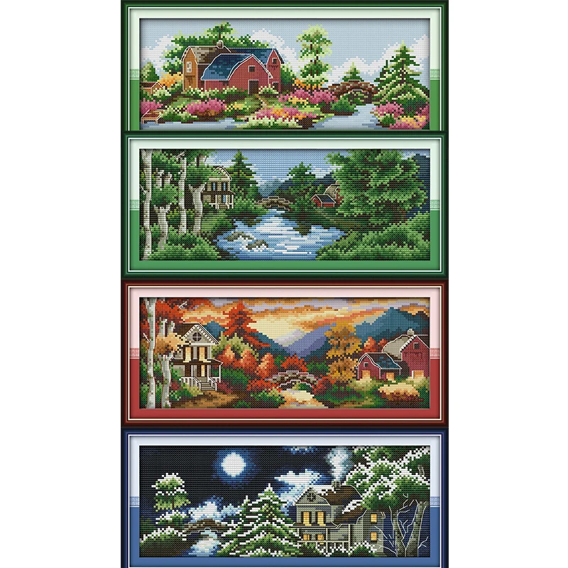

The Seasonal Castle Scenery Embroidery Kits 11CT 14CT Handmade Craft Decor Cross Stitch Stamped Needlework Sets for Living Room