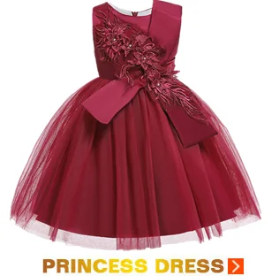 Детское платье принцессы с аппликацией для девочек, элегантное праздничное платье с длинными рукавами для дня рождения платье для девочек Рождественская одежда для маленьких девочек