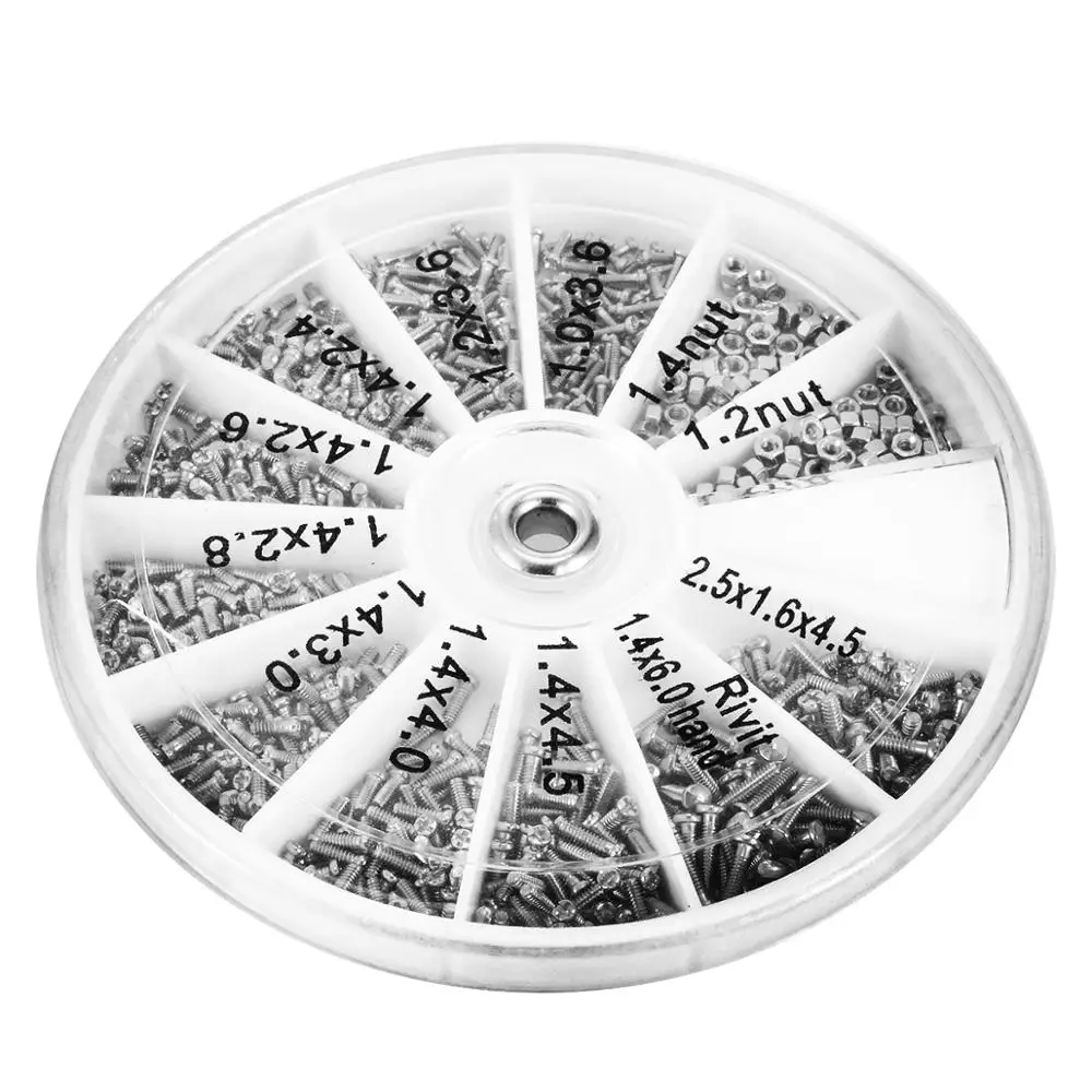 

600Pcs/set 12 Kinds Screws Nuts Stainless Steel Screws Nuts Assortment Kit M1 M1.2 M1.4 M1.6