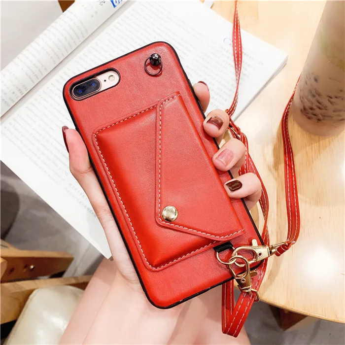 Красный Роскошный кожаный чехол-мессенджер для IPhone X XS Max XR чехол для iPhone 7 8 6 6s Plus, чехол-кошелек, задняя крышка - Цвет: Красный