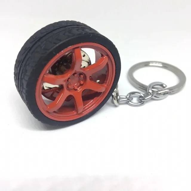 Wheel Hub Key Chain Zinc Alloy Tire Styling Car Key Ring Auto Modification Parts Keyring For BMW Audi Benz Volkswagen SEAT Ford Red