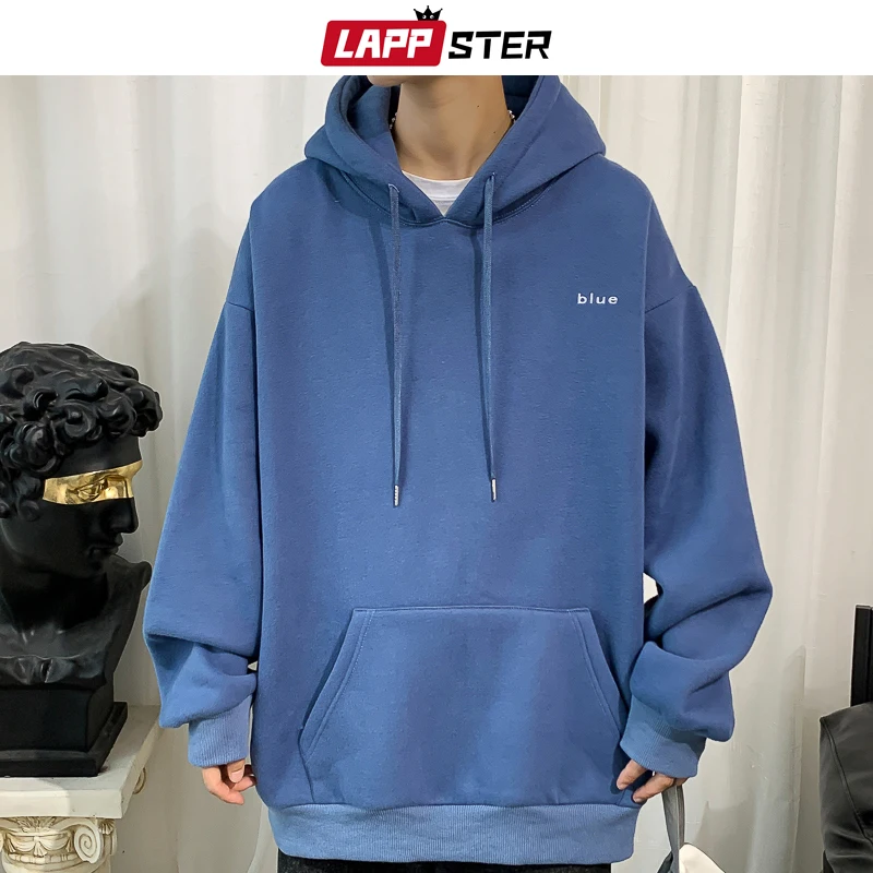 LAPPSTER Men Embroidery Fleece Hooded Hoodies 2020 Mens Oversized Korean Harajuku Sweatshirts 7 Colors Black Oversized Hoodie LAPPSTER Men Embroidery Fleece Hooded Hoodies 2020 Mens Oversized Korean Harajuku Sweatshirts 7 Colors Black Oversized Hoodie