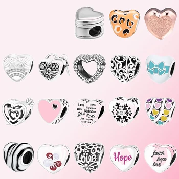 

2019 100% 925 Sterling Silver Classic Heart-shaped Cartoon Charm Beaded Bracelet DIY Accessories Beaded Free Shipping Wholesale