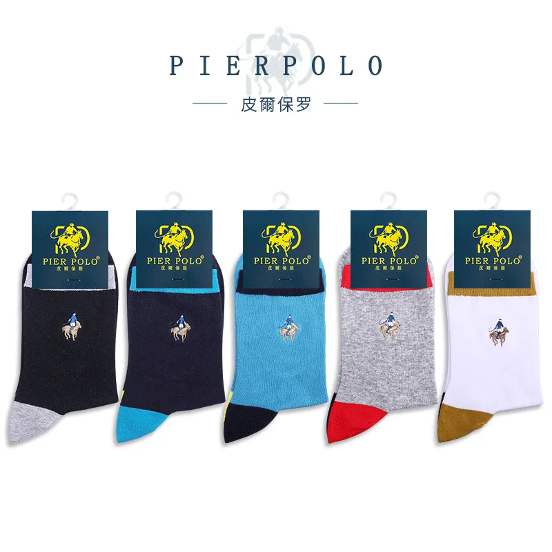 5 пар/лот бренд Pier Polo Модные Цветные повседневные хлопковые носки Бизнес Вышивка мужские носки производитель оптом