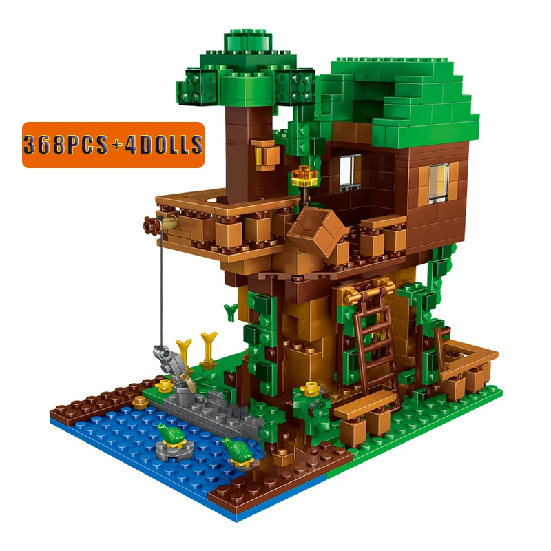 

The Tree House Small Building Blocks Sets with Figures Compatible My World Bricks DIY Toys for Christmas Gift