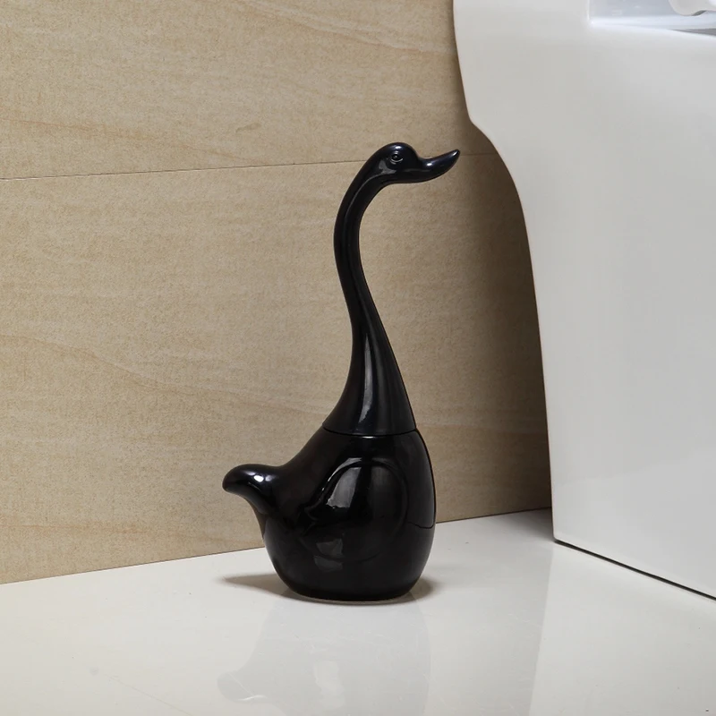

Ceramic Plastic Swan Toilet Brush Holder Creative Bathroom Funny Household Cleaning Tool Cleaning Brush—Black