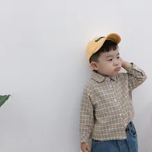 Осенние рубашки в клетку в Корейском стиле для мальчиков; повседневные топы из чистого хлопка для детей