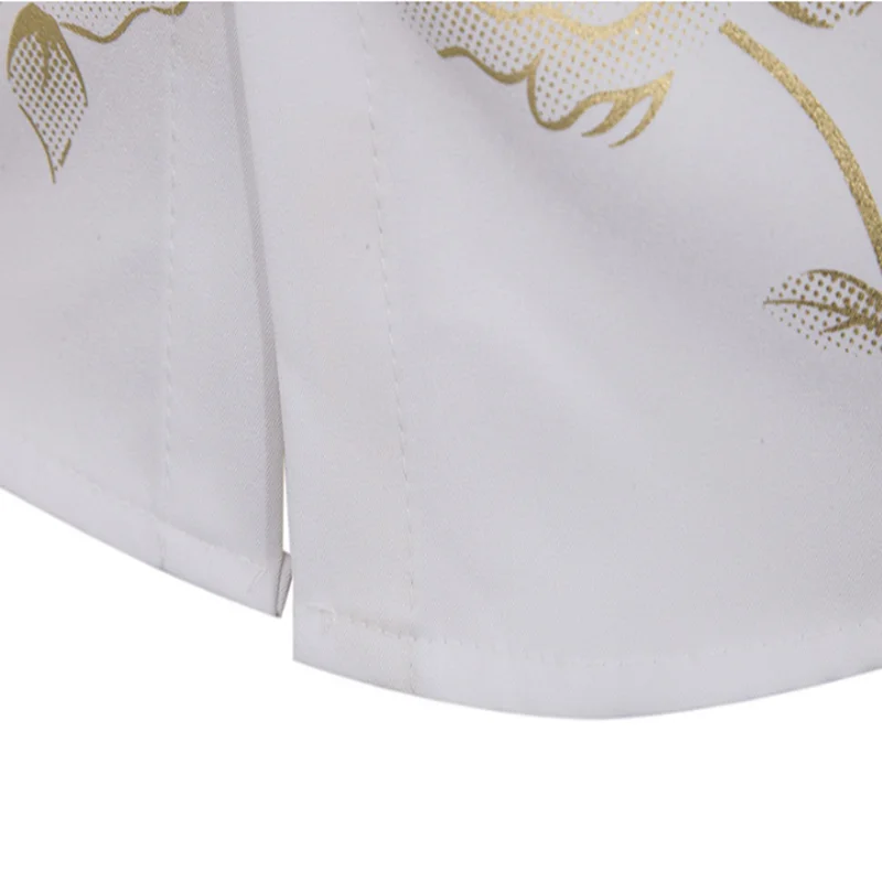 Брендовая белая мужская рубашка для ночного клуба, блестящая бронзовая сорочка с розами, мужские вечерние рубашки для свадьбы, ужина, выпускного, Мужские приталенные рубашки