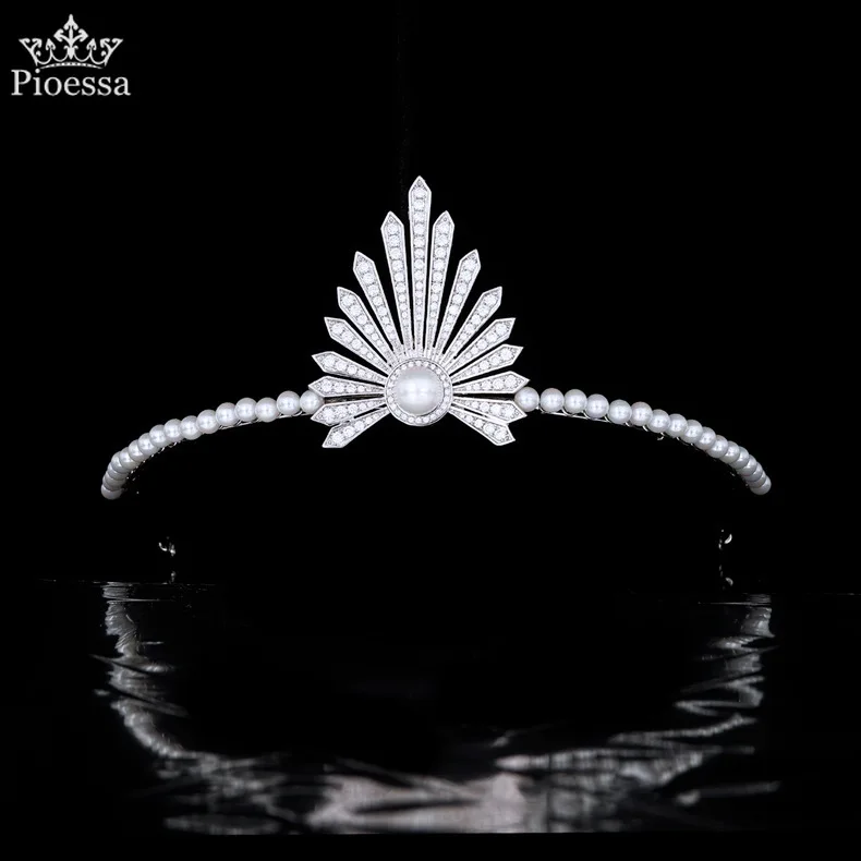 

Pioessa Russian royal simple pearl headdress personality zircon wedding crown wedding hair ornament birthday princess crown