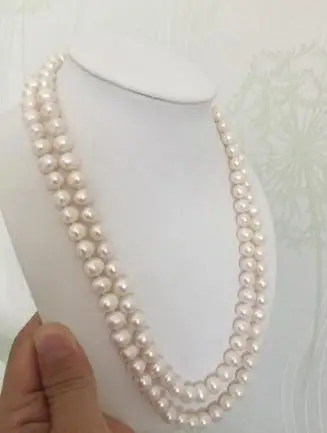 

Double Strands 9-10mm Round South Sea White Pearl Necklace 18 Inch 19inch 14k Gold Clasp