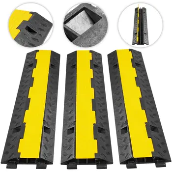 

3 Pack of 2-Channel Cable Protective Ramp Floor Wire Cord Ramp Driveway Rubber Traffic Speed Bumps Cable Protector