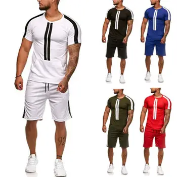 

Summer Men's fashion 2 Piece Set Tracksuit Sport Shirt+Shorts Casual Sport Jogging Athletic Trainer Suit Summer Gym Clothes
