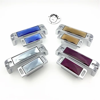 

LCH Top Quality Modern Style Luxurious Colored Crystal Handles Cabinet Knobs Dresser Cupboard Door Knob Pull Silver Base
